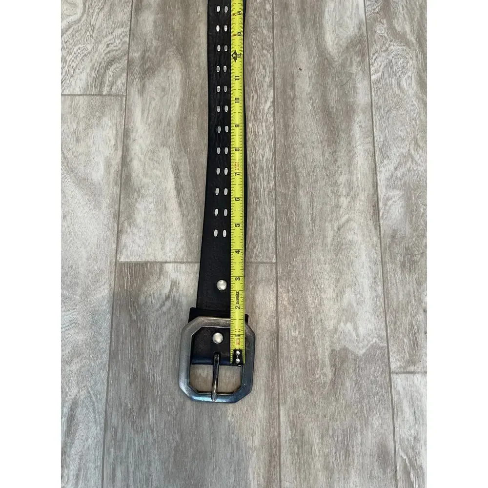 Belt Leather Waist 37-41 Black True Religion Studded Large Metal Buckle Unisex